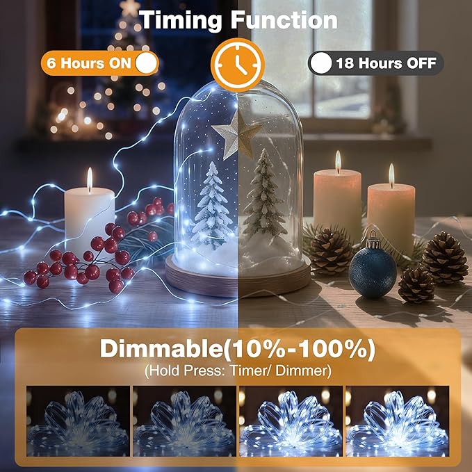 3 Pack 16FT 50 LED Fairy Lights Battery Operated with Timer, 8 Modes USB Mini Twinkle Light, Small String Lights for Christmas Tree Wreath Vase Bedroom DIY Party Decorations-Cold White