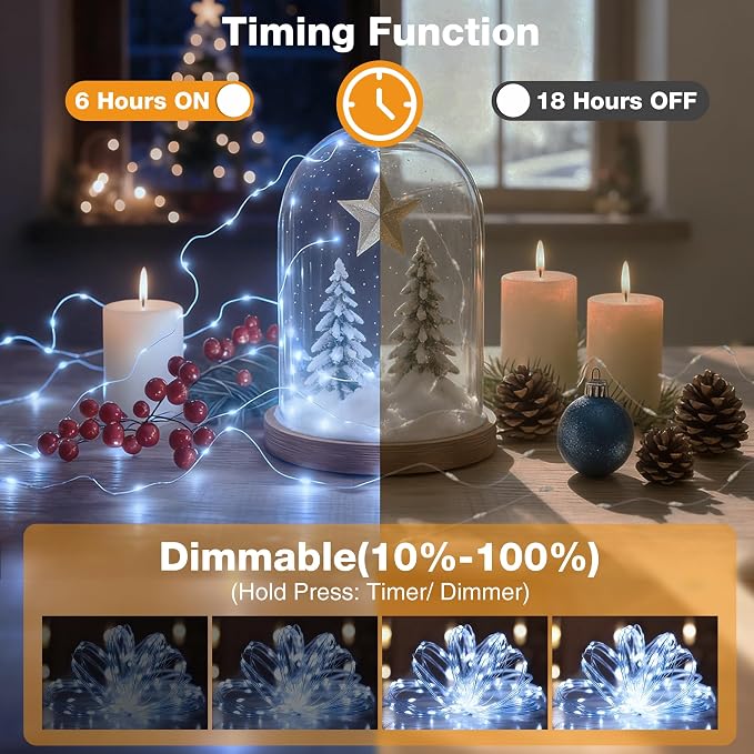 8 Pack 16FT 50 LED Fairy Lights Battery Operated with Timer, 8 Modes USB Mini Twinkle Light, Small String Lights for Wreath Vase Bedroom DIY Wedding Party Decorations-Cold White