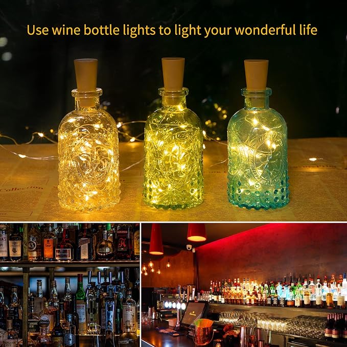 Brightown 20 Pack Wine Bottle Lights with Cork, Warm White | 7ft 20 LED Battery Operated Cork Lights, Waterproof for Liquor Bottles DIY Party Bar Christmas Holiday Wedding Décor