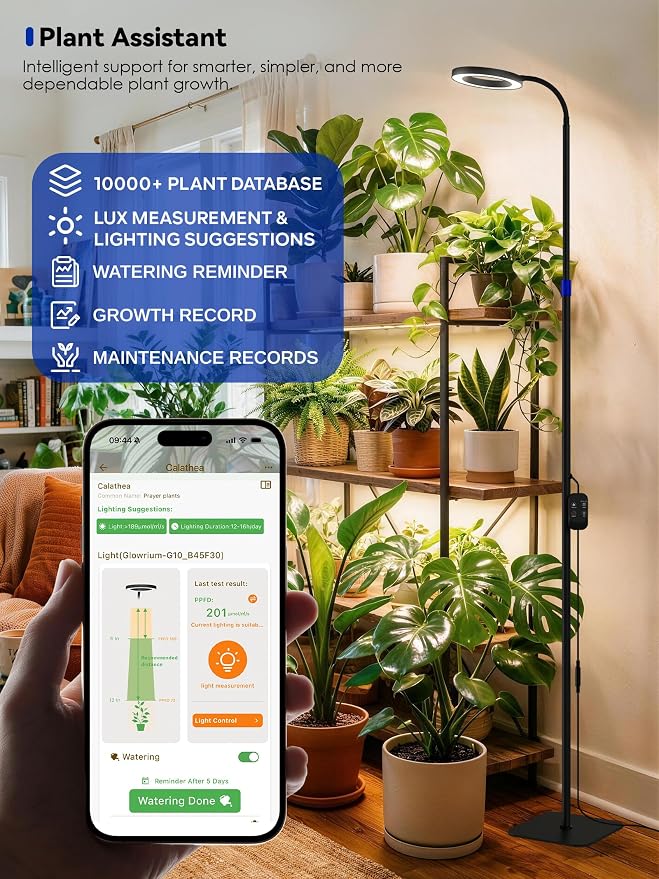 Smart Grow Light for Indoor Plants, Full Spectrum LED Plant Light | 54"-67" Adjustable Height, APP Control, Timer, Plant Assistant, Dimmable Floor Plant Growing Lamp,Ideal for Large Tall Plants