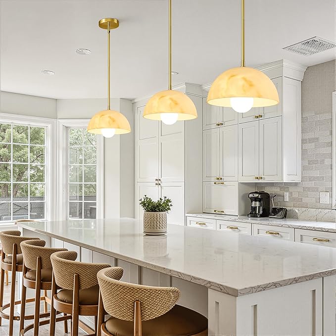 Modern Pendant Light Fixtures: 10 Inch Resin Shade Mid Century Chandelier - Adjustable Gold Pendant Lighting for Kitchen Island Living Room Hallway 3 Packs