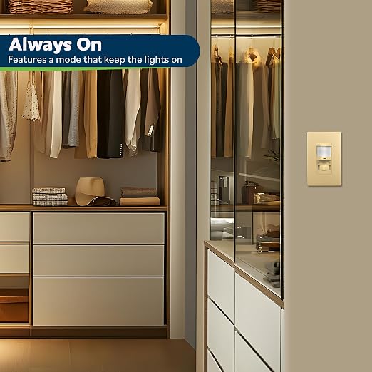 TOPGREENER in Wall PIR Motion Sensor Light Switch, Need Neutral Wire, Gold | Occupancy Sensor Switch, On/Off Override, Single Pole, 4A/500W, Motion-Activated Switch, Wall Plate Included,UL-listed,2 Pack