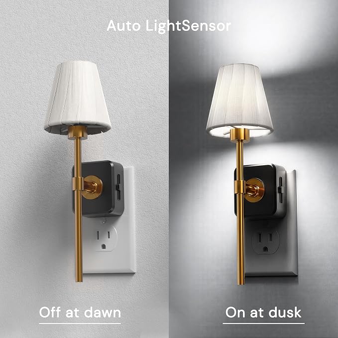 L LOHAS LED Night Lights Plug into Wall, Pleated Fabric Cover Night Light | 2 Pack White Fabric,5000K Daylight with 0-100LM Dimmable,Dusk to Dawn Sensor Vintage Nightlight for Bedroom Living Room
