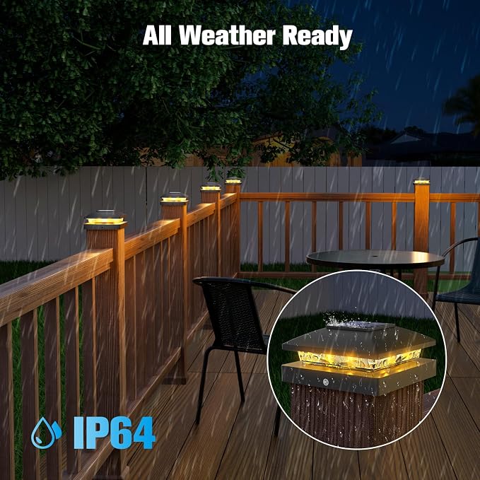 VOLISUN 24 Pack Black Solar Post Cap Lights Fit 4x4 Fence Deck Post | Waterproof outdoor lighting, warm white glow, fits wooden & vinyl 4x4 posts, solar powered for yard patio fence deck