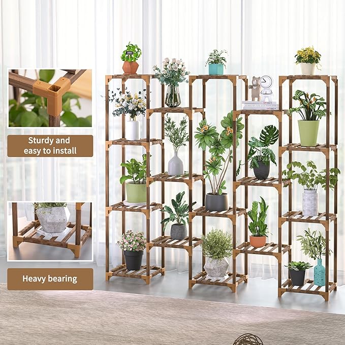Plant Stand Indoor Outdoor, Tall Plant Shelf for Multiple Plants, 17 Tiers Large Plant Rack Wood Plant Holder Plant Shelves for Room Corner Balcony Garden Patio
