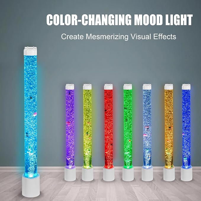 4FT Sensory Fish Bubble Light Tube, Wall Mountable Aquarium Column with Remote & 8 Color Changing Lights – Calming Sensory Night Light for Kids, Adults, and Special Needs