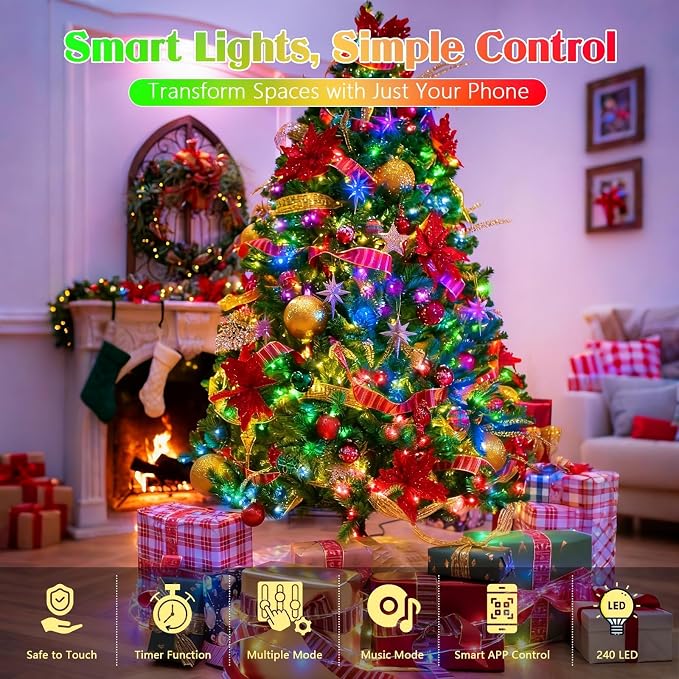 2025 New 88FT 240LED Smart Color Changing Christmas String Lights Outdoor App Control RGB LED String Lights with Remote & Timer, Waterproof Twinkle Christmas Tree Lights Indoor for Holiday Xmas Decor