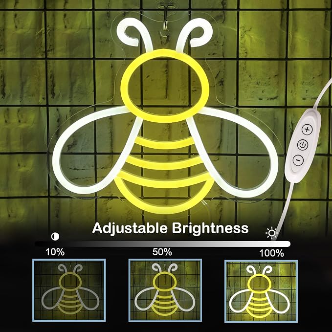 CoolGift Mart Bee Neon Sign - Dimmable Honey Neon Light Wall Decor, Birthday Party Decorations for Home, Patio, Garden, Bars, Hotels, Stores - Gift for Friends, Family, and Kids