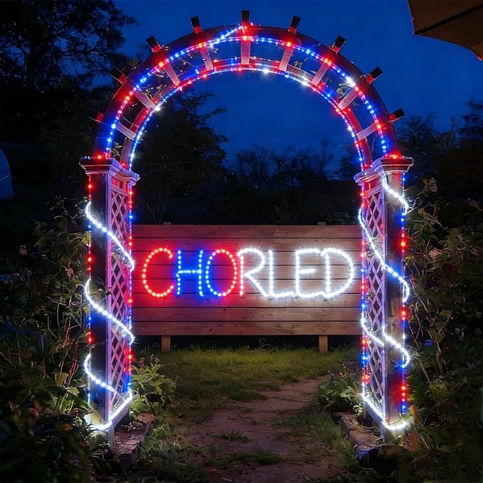 50ft Red/Blue/White Rope Lights,Connectable for Indoor & Outdoor,110V Flexible Tube Lights,Waterproof LED Rope Lighting for Outside,Deck,Patio,Pool, Camping,Bedroom Decor,Landscape Lighitng