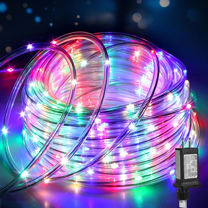 (New) 66FT 240 LED Rope Lights Outdoor, Waterproof LED String Lights with 8 Lighting Modes, Twinkle Tube Lights for Christmas, Garden, Patio, Party, Wedding, Bedroom Decorations (Multicolor)