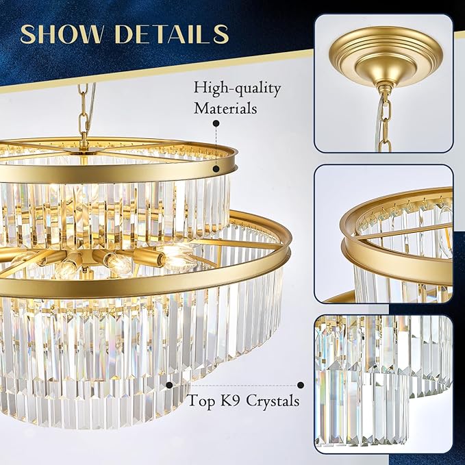 20 Lights Modern Gold Crystal Chandeliers Large 31" 4-Tier K9 Crystal Light Fixture Luxury Round Ceiling Pendant Chandelier for Foyer Staircase Living Room Dining Room