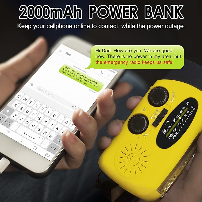 RunningSnail Hand Crank Radio with LED Flashlight, for Power Outage | AM FM NOAA Emergency Weather Radio,2000mAh Phone Charger,Hand Cranked,Solar Panel