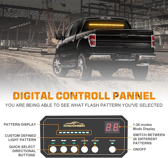 XRIDONSEN 35 inch Traffic Advisor Light Bar 48 LED Amber Strobe Lights Emergency Safety Hazard Warning Lights Front/Rear Window w/Display Controller for Construction Vehicles plow/Tow Trucks Wreckers