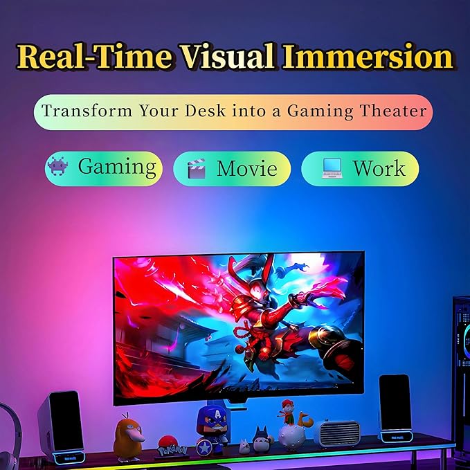 27 Inch Monitor Backlight - Immersive LED Strip with Screen Mirror Sync - PC and Mac Software Control - Gaming Setup Desktop Lights - 16M Colors Chasing Effects (27 inch)