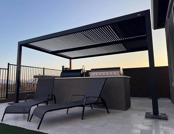 PURPLE LEAF Louvered Pergola 94AS 12' x 14' All-Aluminum Rustproof Gray | Rainproof Dry System Keeps Furniture Protected, Two Adjustable Louvered Roofs, 53Mph Wind Resistant, Zero-Rust Aluminum.