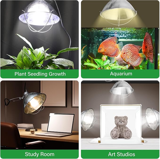 Simple Deluxe Clamp Lamp Light Socket with 10.5 Inch Aluminum Reflector and Ceramic Base, 250-Watt E26 Socket (no Bulb Included) 6 Feet 18/2 SJT Cord, 1-Pack