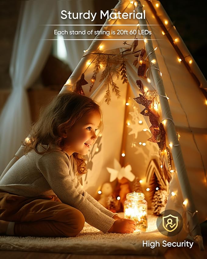Homemory 4 Pack 20 Ft 60 LED Fairy Lights Battery Operated Christmas Lights with Remote Waterproof 8 Modes Firefly Twinkle String Lights for Party Bedroom Wedding Christmas Decorations | Battery Operated，Waterproof 8 Modes Firefly Twinkle String Lights...