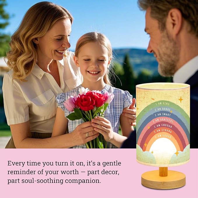 WSYEAR Boho Rainbow Inspirational Lamp, Classroom Desk Lamp Rainbow I Am Kind Daily Affirmation Decor for Home Bedroom Living Room Office