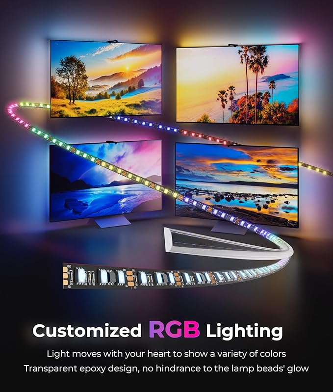 TV LED Backlight 20ft - LED Lights for TV for 55-85'' RGB Strip Lights Cuttable with Smart App Control Game & Music Sync Color Changing Light for Home Decor