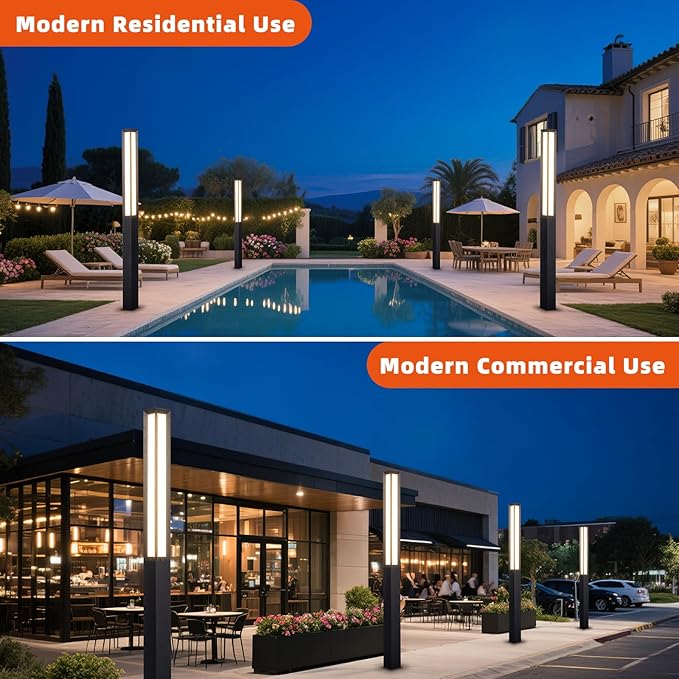 Landscape Path Lights, 92" Tall Outdoor Pathway Bollard Light Waterproof, Driveway Pole Lamp 3000K LED Yard Walkway Lighting, Modern Patio Lantern AC100-240V Wired Fixture for Lawn Commercial