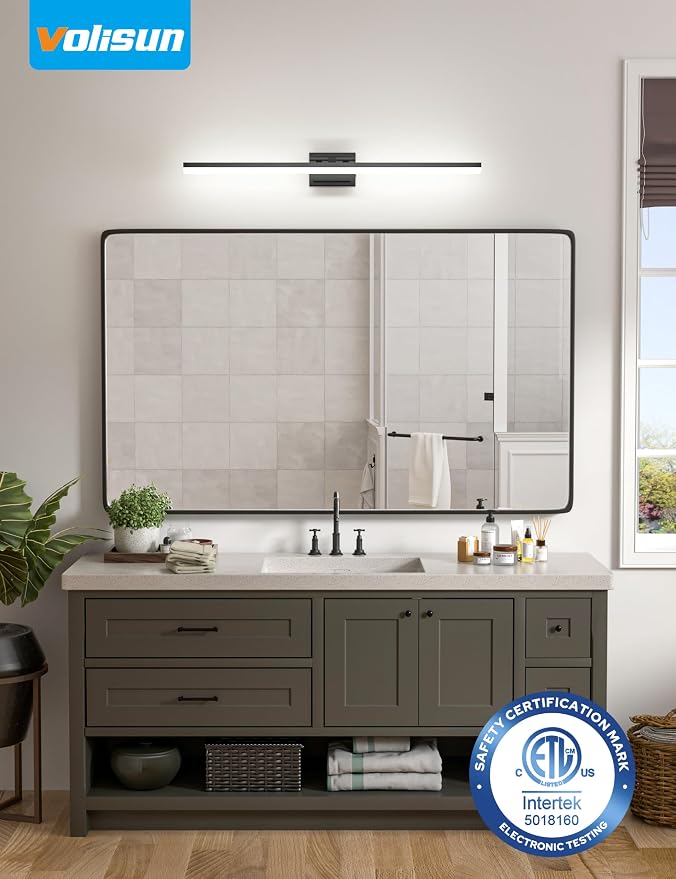 VOLISUN Modern Bathroom Vanity Light 39.4 inch, 34W Dimmable 5CCT Led Bathroom Light Fixture Over Mirror, Black Bar Vanity Light for Bathrooms Mirror Cabinets Bedroom