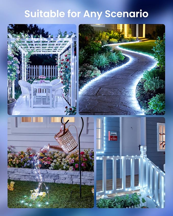 Minetom Solar Fairy Lights, 2 Pack Total 66 FT 200 LED Solar String Lights | IP65 Waterproof Twinkles Lights with 8 Modes, Christmas Lights Outdoor for Patio Party Garden Yard Tree Decor (Cool White)