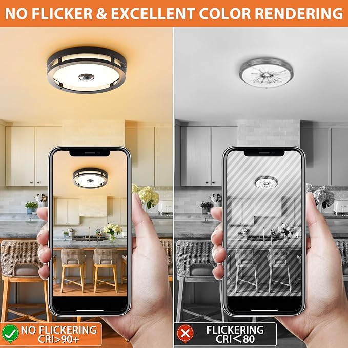 Outdoor Motion Sensor Ceiling Light with Remote, Tunable White Exterior Flush Mount Ceiling Lights, 12" Outdoor Porch Light Fixture for Garage, Entryway, Patio