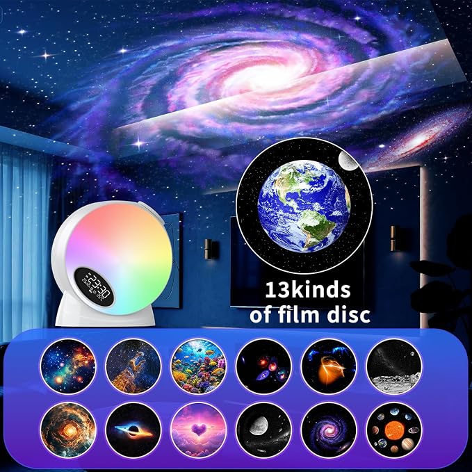 Galaxy Projector Pro for Bedroom, Planetarium Star Projector,4K Replaceable 13 HD Galaxy Discs,Time and Temperature Display with White Noise,for Bedroom Night Light Kids,Party,Birthday Gifts