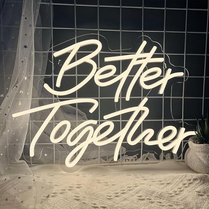 Better Together Neon Sign, Warm White Led Neon Light Signs, Art Wall Lights Decoration for Wedding Party Club Anniversary Bar Birthday decor(Better Together)