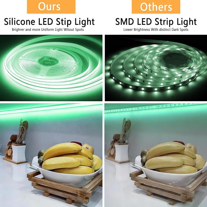 Green COB 10Ft LED Strip Lights 24V Dimmable High CRI95+ Ultra Bright Flexible LED Tape Lights LED Lights Strip Rope Lights for St. Patrick's Day Holiday Party Home Indoor Outdoor Decorative Lighting