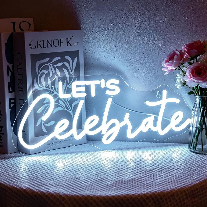 Neon Sign, Celebrate Neon Signs for Wall Decor LED Signs Neon Light | Let's Celebrate Neon Sign for Birthday, Party, Graduation, Wedding, Festival Backdrop Wall Decor, Home Decor, USB Powered