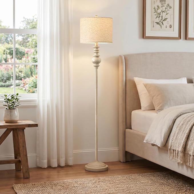BOBOMOMO 64.25" Farmhouse Floor Lamp with Remote, Dimmable Floor Lamp with Adjustable Color Temperatures, Tall White Standing Floor Lamps for Living Room Corner, Bedroom & Nursery, 9W Bulb Included