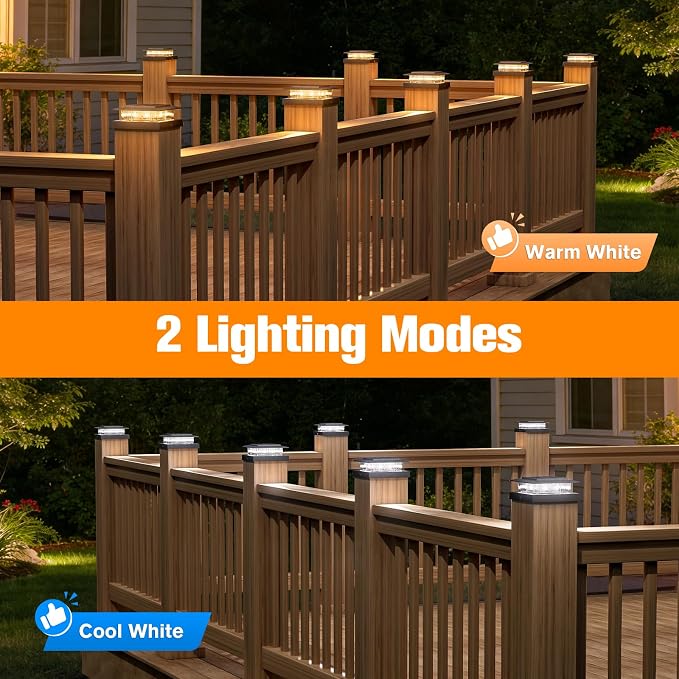 4x4 Post Solar Lights with 2 Modes,Solar Post Lights, 12 Pack Black | Solar Post Cap Lights for 4x4 Post Caps Wood Vinyl,IP44 Waterproof Fence Post Solar Lights Outdoor, Solar Deck Post Light