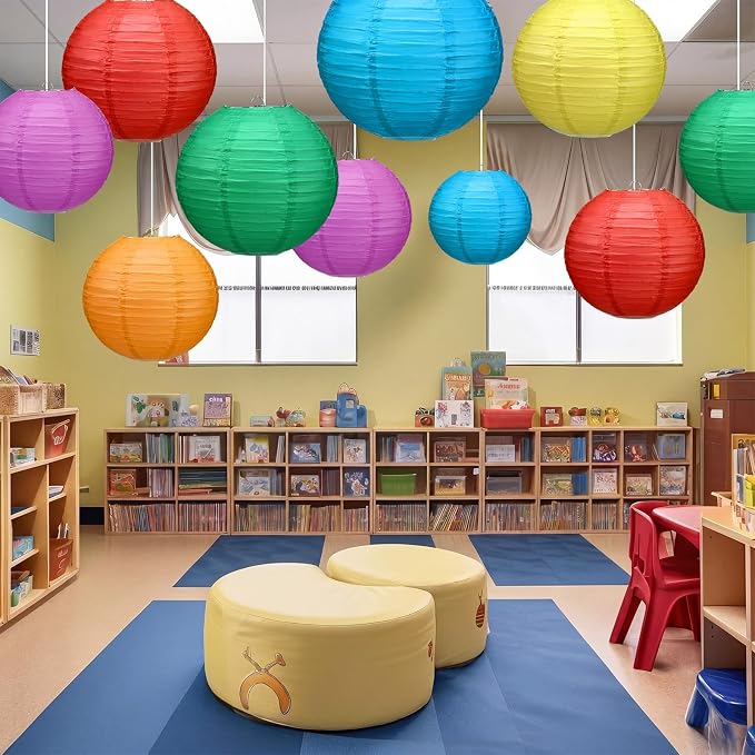12 Pcs 10 Inch Hanging Paper Lanterns Party Decorations Colorful Rainbow Classroom Decor for Birthday Back to School Party Decoration for Classrooms Wedding Birthday Ceilings
