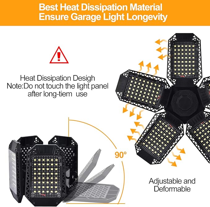 2 Pack LED Garage Lights, 120W Deformable LED Garage Ceiling Light with 5 Adjustable Panels, 12000LM E26 Shop Lamp for Basement, Barn, High Bay, Store (2 Pack)