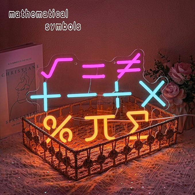 Math Neon Sign for Classroom Wall Decor Math Notate Light Up Sign Math Equation Led Light Color Formula Sign for Office Study Bedroom Home Classroom Education Active
