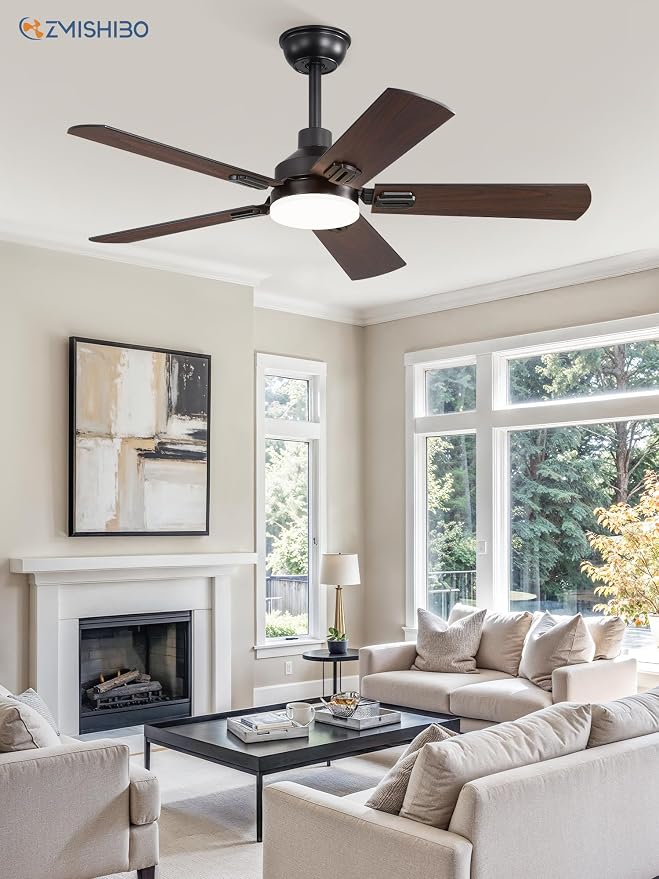 ZMISHIBO 44" Ceiling Fans with Lights and Remote, Black Modern for Indoor | Small Size, 3CCT, Downrod Mount, Farmhouse Dual Finish Blades, Quiet&Strong Motor, Memory Function for Bedroom, Living Room