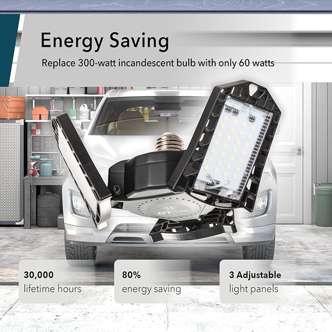 GT-Lite LED Garage Bulb, 60W (300W Equivalent), 6,000 Lumen, Daylight 5000K, E26 Base Energy Saving LED Light for Indoors Garage Workshop Warehouse