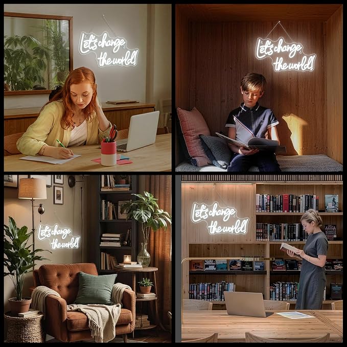 Horseneon Let's Change the World Neon Led Sign, White Neon Signs for Wall Decor, Neon Lights Signs with USB Powered for Bedroom, Living room, Wall Hanging Decor