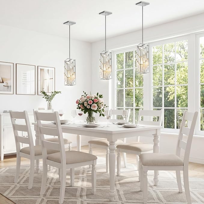 Chrome Pendant Lights Kitchen Island 3 Pack, Mini Crystal Chandeliers, Modern Pendant Lights Ceiling Lighting Fixtures for Kitchen Island, Dinning Room, Bedroom