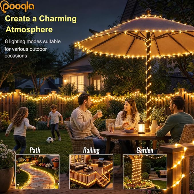 Rope Lights for Outside, 100LED Warm White Battery String Lights | Rope Lights Outdoor with 8 Modes Remote&Timer, Waterproof Battery Operated Camping Lights for Car Trampoline