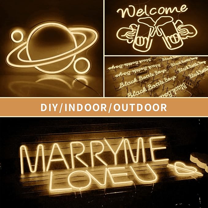 Neon Rope Lights - Cuttable and Dimmable Neon Light Strip 16.4ft/5m Neon Led Strip Lights 12V for Lighting Decoration Indoors Outdoors [ No Power Adapter] Warm White