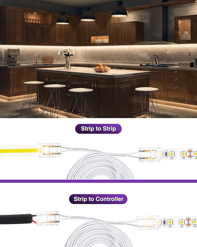 HitLights Extension Cable Wire Cord LED Strip Connectors 2Pcs 6FT 10mm 2 Pin Led Light Strip Jumper Connectors for Led Strips Single Color SMD 2835 5050 COB LED Strip Lights