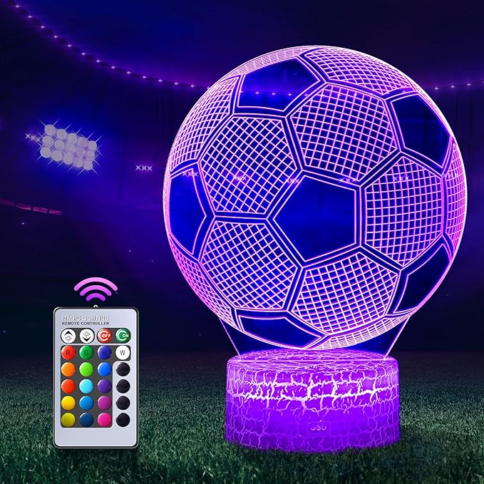 Soccer Night Light, Soccer Gifts for Boys Girls or Decor, Beauty 3D Illusion Lamp with 16 Colors Change Remote Control, Decorative Desk Lamp Christmas Creative Birthday Gift Ideal for Sport Fans
