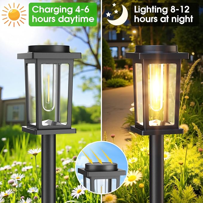 Melunar Solar Pathway Lights Outdoor, 12 Pack Solar Powered Garden Lights Waterproof, Auto On/Off Outdoor Landscape Lights for Patio, Walkway, Driveway, Lawn, Pool Decor. (Warm White)