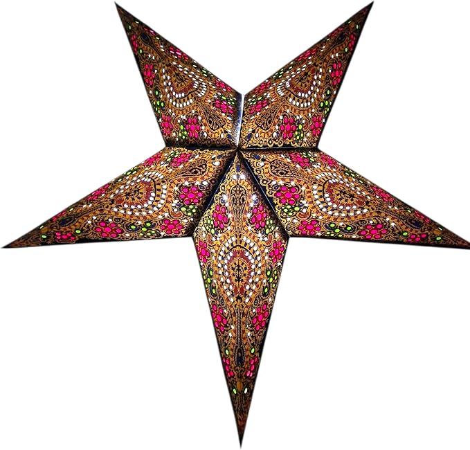 Lantern Lampshade Paper Star Light Shades Large 60cm Hanging Decorations for Christmas Wedding Home Decoration Birthday Party Foldable 5 Pointed Star (Blue, Yellow)