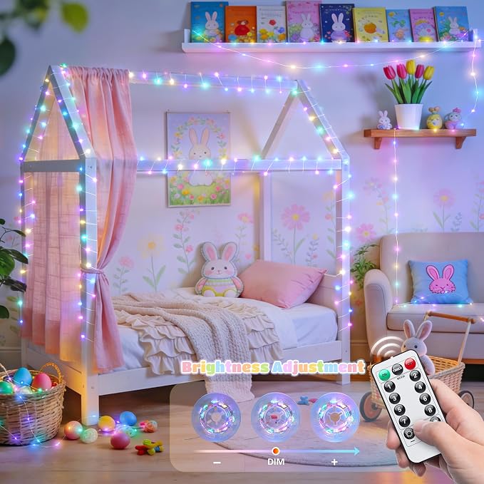 JMEXSUSS 100 LED Easter Fairy Lights Plug in USB Powerd | Pastel Fairy Lights, 8 Modes & Timer, Outdoor & Indoor, Twinkle Lights for Bedroom Girl's Room Fireplace Easter Decorations