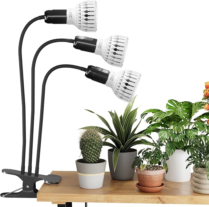 Grow Light,24W (160Watts Equiv) 5000K White Full Spectrum LED Growing Lamp Clip on Desk for Indoor Plants,Bulbs Replaceable & Non-dimmable (Black, 240W)
