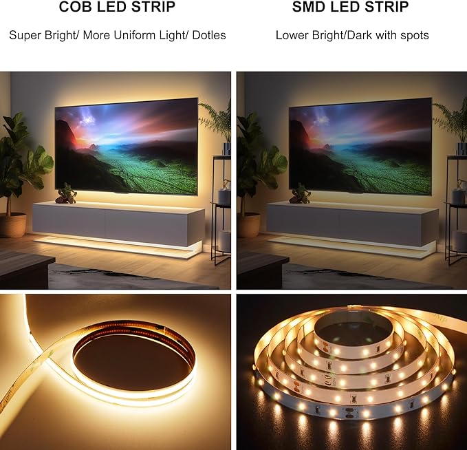 65.6ft COB LED Strip Light Warm White, High Bright LED Strips with 320LEDs, RF Remote and UL Power Supply, 2700K Dimmable LED Lights for Bedroom,Kitchen, DIY Home Decoration, 2 Rolls of 32.8ft
