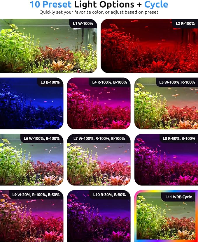 SEAOURA Aquarium LED Light for 36-42in Freshwater Tank, Full Spectrum Aquarium Light for Plant Growth, 6H/8H/12H Timer, WRB 3 Channel Customizable, 10 Brightness & 11 Colors, Adjustable Bracket